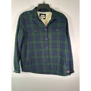 L.L.Bean Jacket Mens S Sherpa Lined Flannel Shirt Jacket Green Blue Cozy Plaid